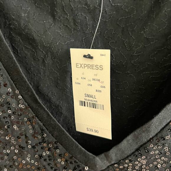 NWT Express Black Sequin Top Small - Picture 6 of 7